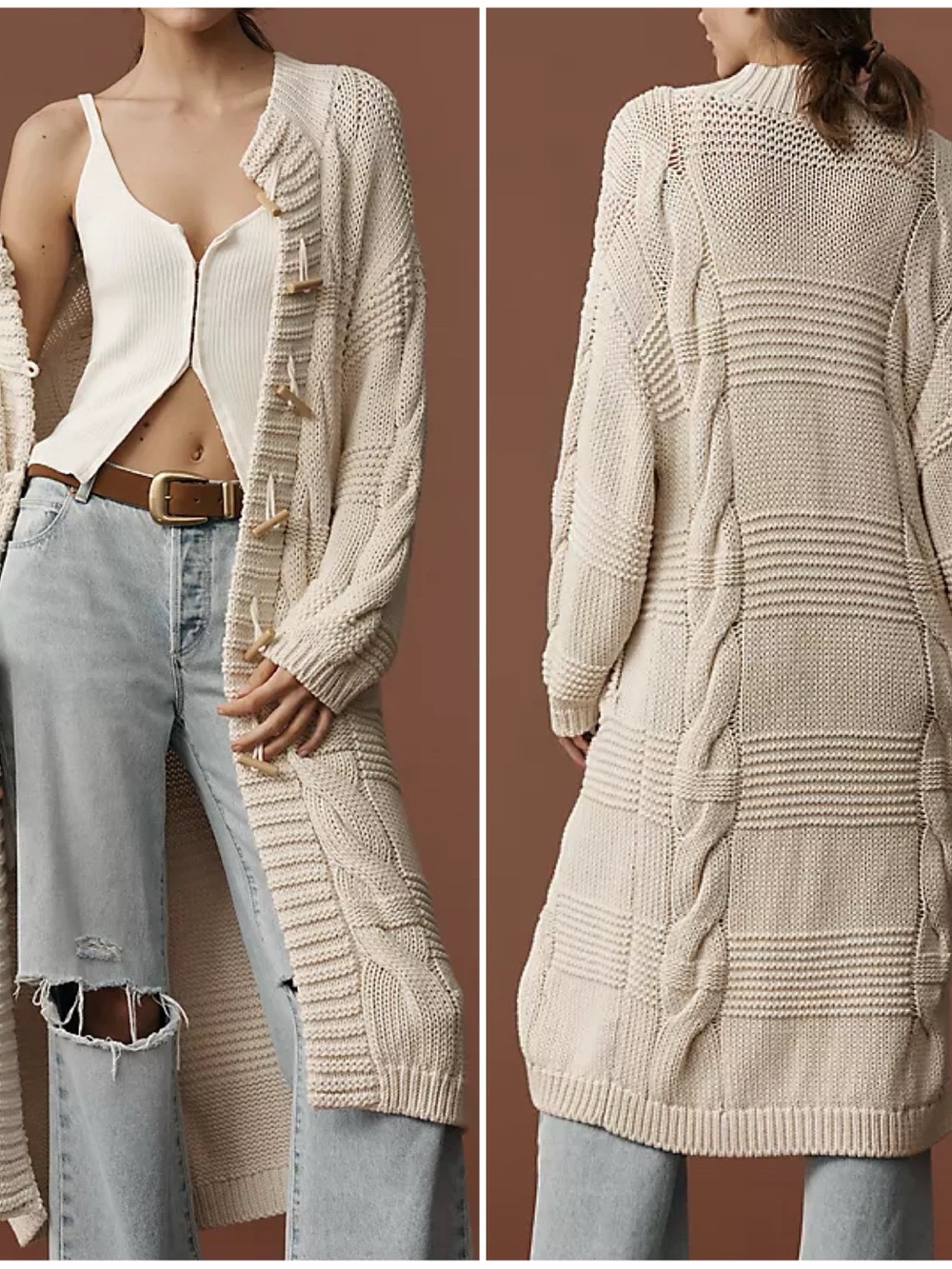Anthropologie Pilcro Cableknit Toggle Ivory Duster Cardigan Sweater Small